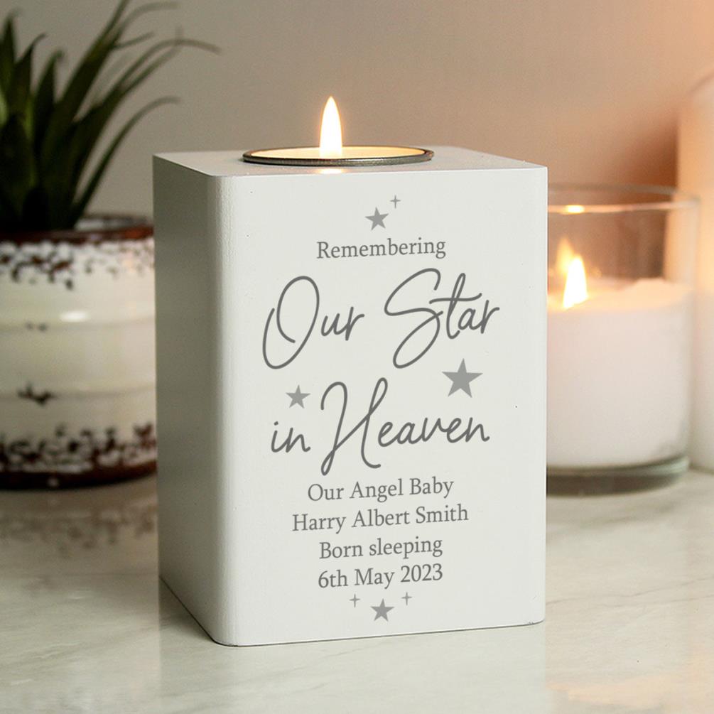 Personalised Our Star In Heaven White Wooden Tea Light Holder Extra Image 1